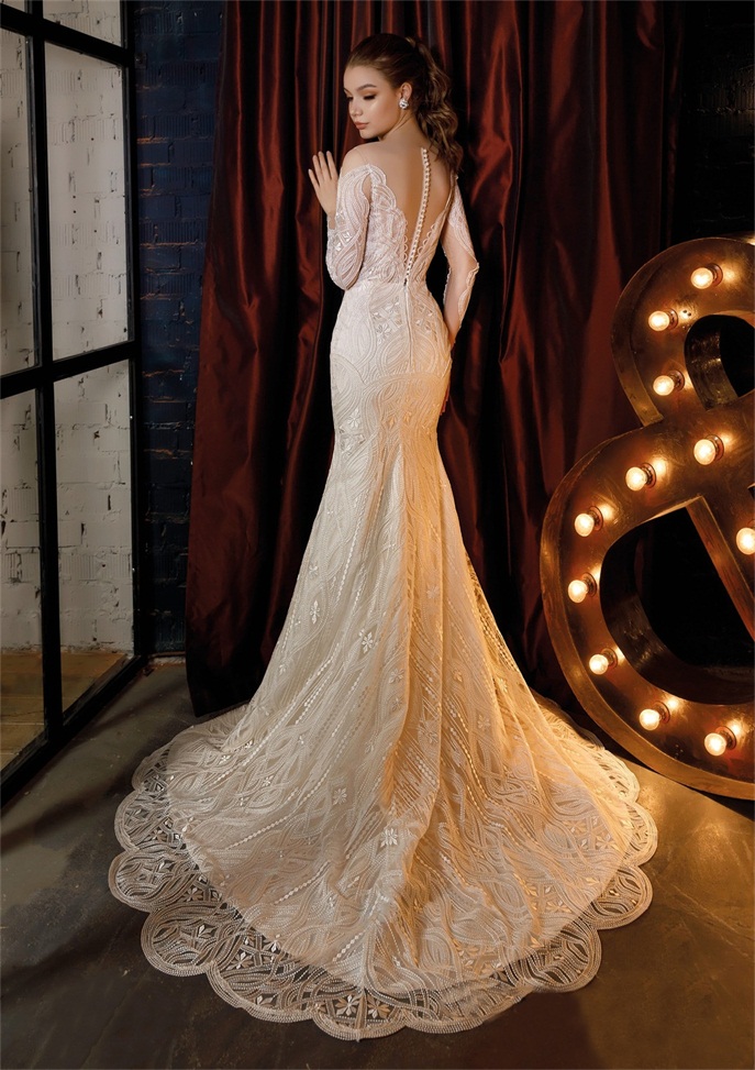 2020 Illusion Mermaid Wedding Dresses Sweetheart Long Sleeves Appliqued Beaded Sequins Bridal Gown Court Train Custom Made Vestidos De Novia