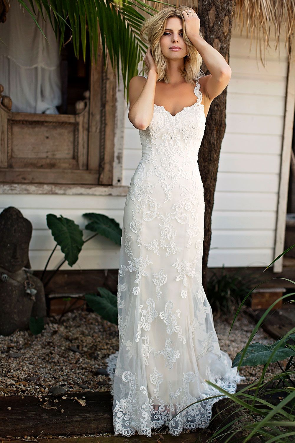 2019 Lace Mermaid Wedding Dresses Spaghetti Appliqued Sweep Train Country Wedding Dress Custom Made Plus Size Bohemian Bridal Gowns