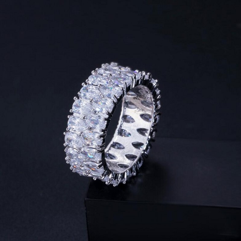 Sterg Sier Drop Water Emerald Cut CZ Wedding Band Ring for Women