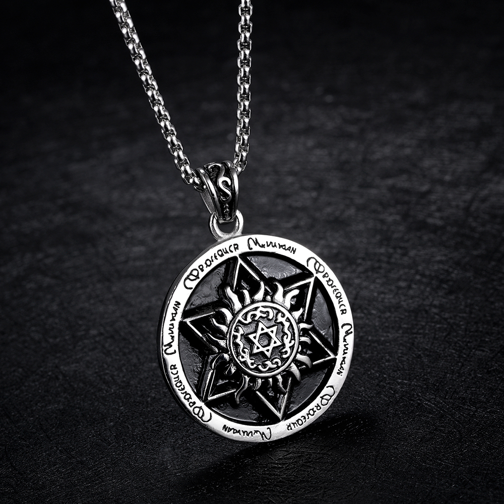 Retro Holy Angel Six-pointed Star Pendants Necklace Jewelry Cool Men Stainless Steel Pendant Necklace Men's Gift