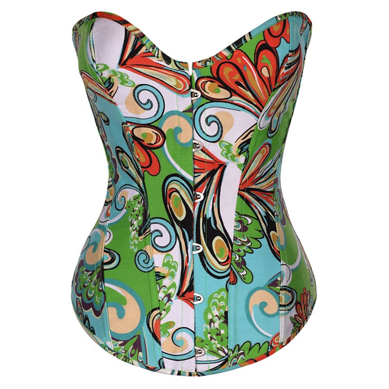 Colorful Printed Overbust Corset Women No Trim Vivid Floral Lace-up Padded Bustier Fashion Daily Corset Slim Body Waist Cincher Shapewears