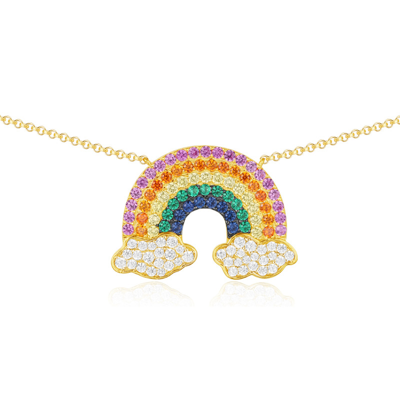 Hip Hop Romantic Rainbow Shape Pendant Necklace Shining Diamonds Women Men 18K Gold Plated Charm Pendants Jewelry