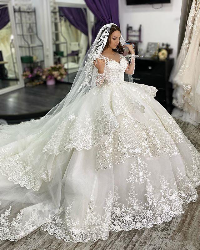 Spring 2020 Princess Long Sleeves Ball Gown Wedding Dresses High Quality Cathedral Long Tail Women Fashion Vestidos De Novia robe de mariage
