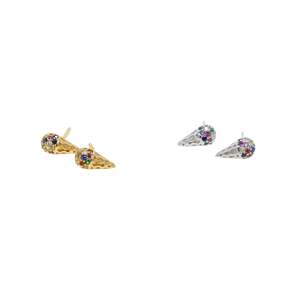 Gold silver plated 2024 summer new arrived rainbow cz iced cream stud earring for girl