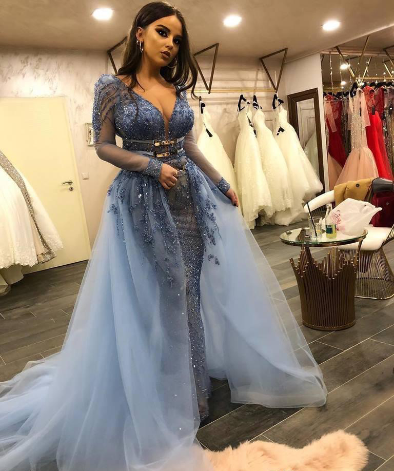 South African Black Girls Long Sleeves Prom Dress Sexy V Neck Holidays Graduation Wear Evening Party Gown Custom Made Plus Size