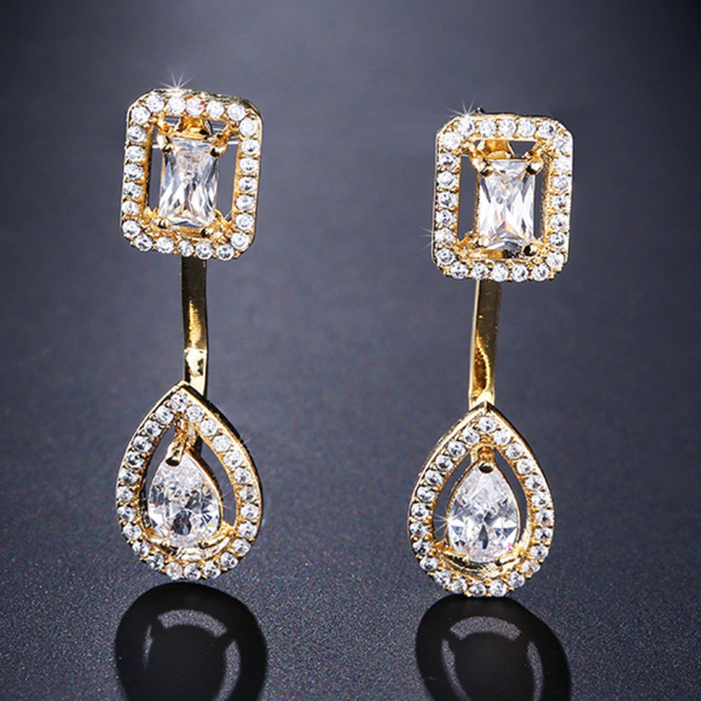 Hip Hop Waterdrop Drop Ear Clip Earrings Full White Zircon Earrings Two Style Wearing Jewelry Wholesale