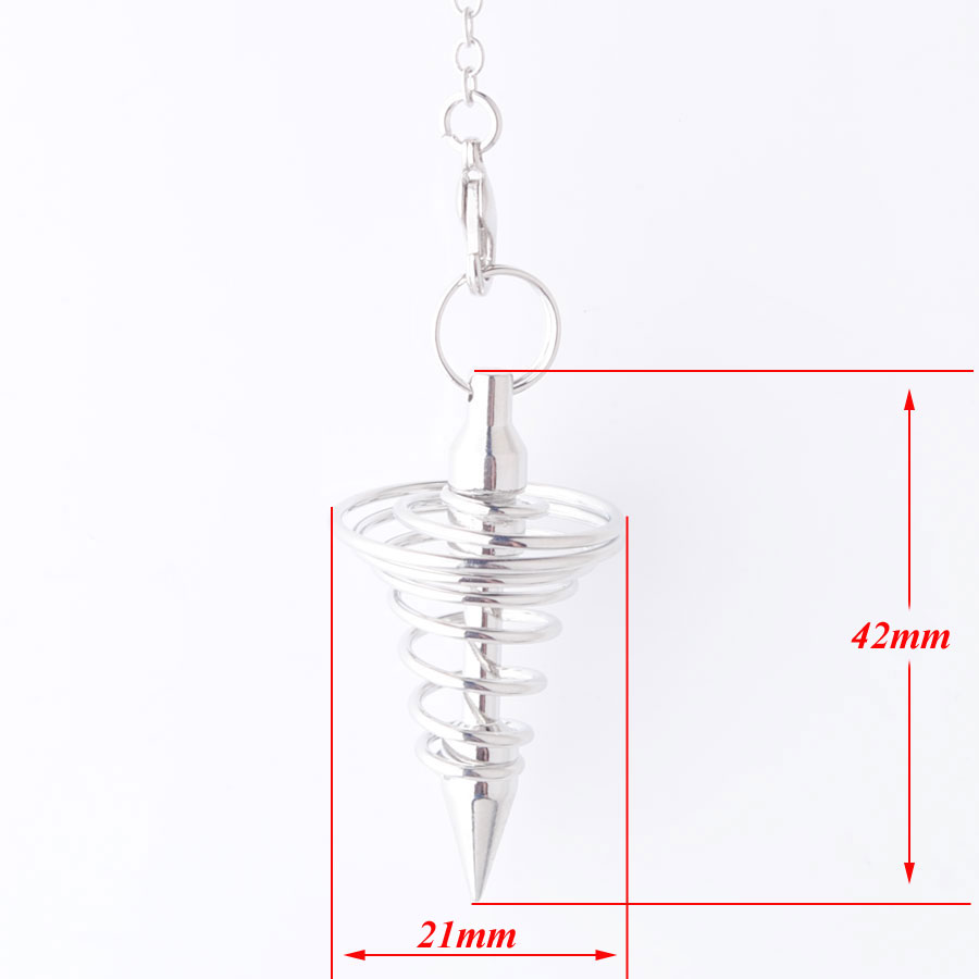 WOJIAER Silver Metal Pendulum Pendant Pendulo Radiestesia Pendulums for Dowsing Spiral Cone Antique Pyramid Pendule Reiki Jewelry O9460