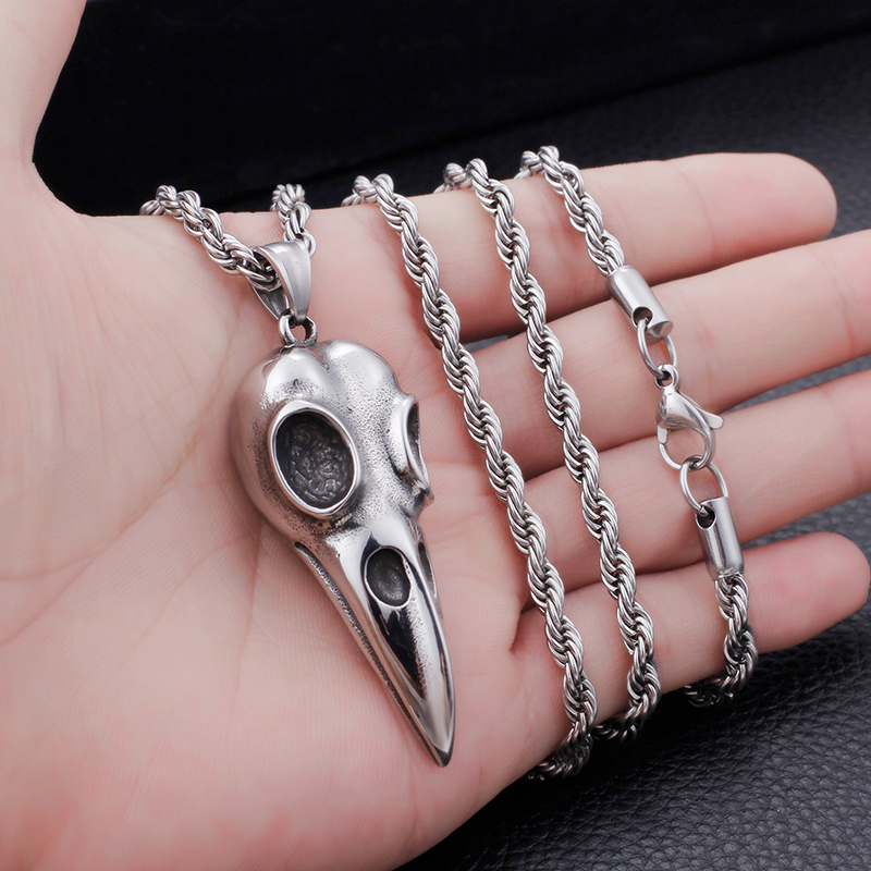 Skeleton Skull Bird Head Pendants Necklace Cool Men Punk Hip Hop 316L Stainless Steel 18K Gold Plated Jewelry
