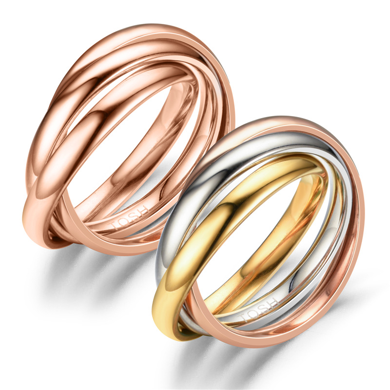 Rose Gold 3 Rings Wrapped Lovers Finger Ring Band Wedding Engagement Rings for Couples New Titanium Stainless Steel Gold Silver Color Jewelry Wholesal