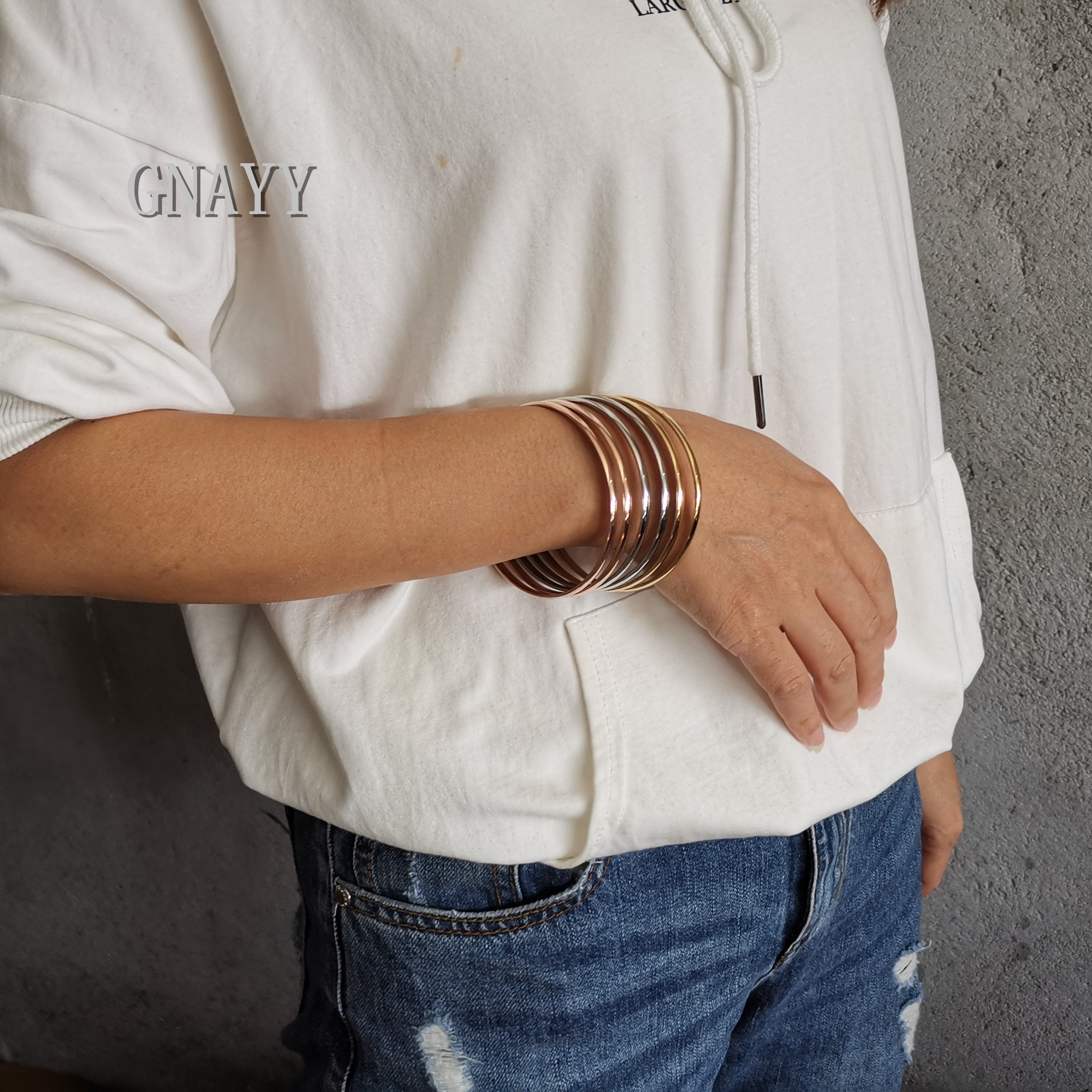 women Fashion Party jewelry 6pcs /set in bulk silver gold rose gold Tri-color stainless steel 4mm 68mm cuff bangle women men boy bracelet