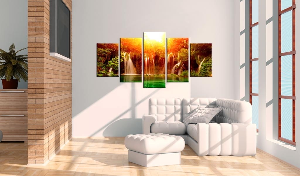( No Frame)5PCS/Set Modern Landscape Green Lake Art Print Frameless Canvas Painting Wall Picture Home Decoration