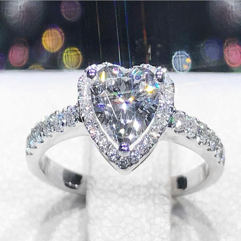 Handmade Sterg Sier Heart Topaz CZ Dia Rings for Women 5c60