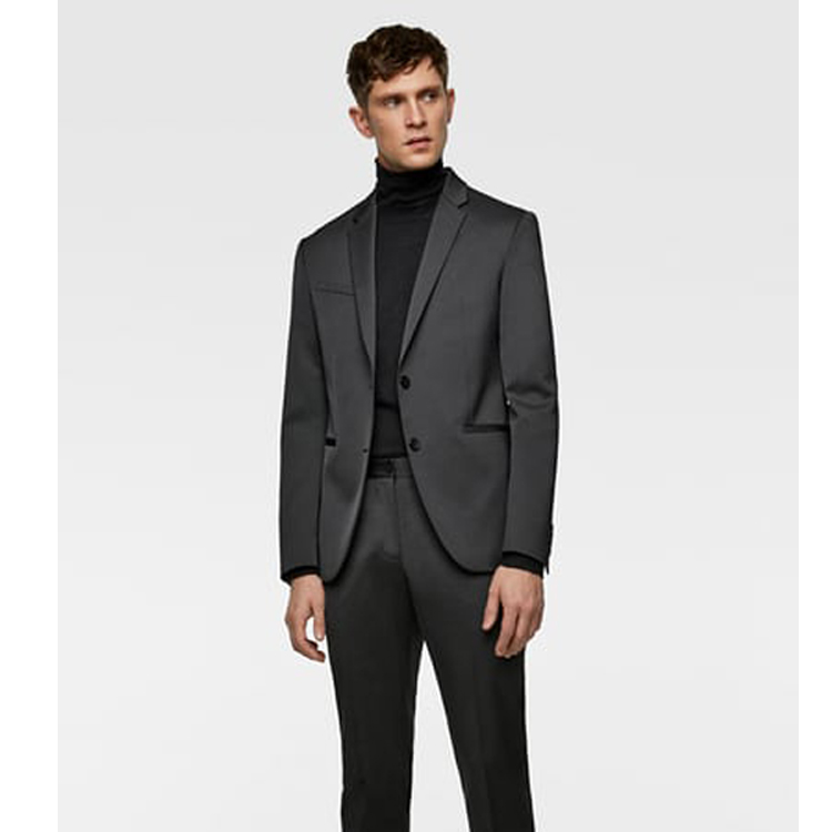 Black Slim Fit Men Pant Suit Two Button Peaked Lapel Groom Wedding Tuxedos Formal Prom Blazer(Jacket+Pant)