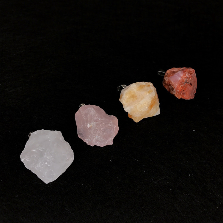 Top Square Natural Irregular Shape Gemstone Rose Quartz Healing Crystal Stone Pendant Unisex Necklace