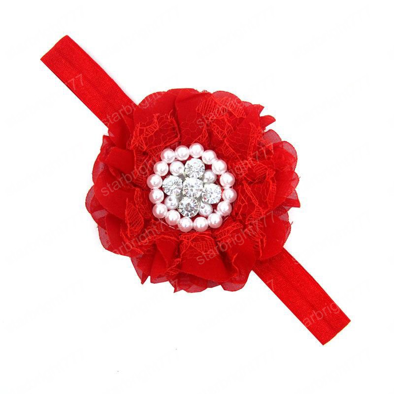 Hot selling Baby Headbands Flower Rhinestone Pearl Rose Children Hairbands Girls Headdress Infant Kids Chiffon Hair Accessories
