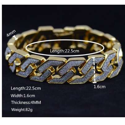 Uodesign Gold silver color Men hip hop bracelet iced out 22.5cm long link chain Exquisite Frosted Bracelets Gifts or Rap Man