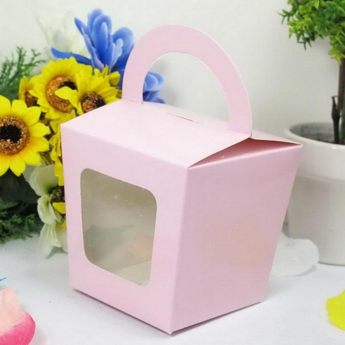 Wholesale- Free shipping Simple Cupcake box With Handle single cupcake boxes pudding case with lining 12pcs