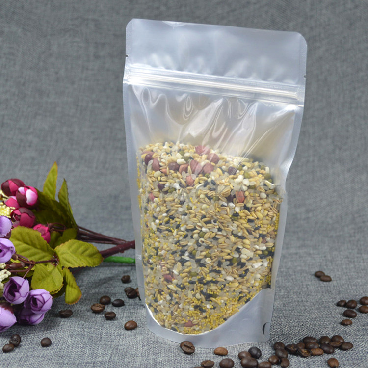 100pcs Clear Front Glossy Black Aluminum Foil Zip Lock Bag Resealable Bakery Cookies Nuts Tea Snack Ground Coffee Seeds Cereals Kitchen Packaging Pouc
