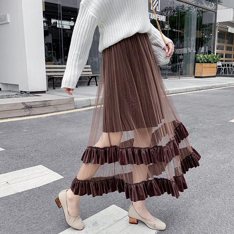 FOLOBE Autumn Winter Retro Velvet Long Skirt Ruffles Sweet Women Skirts Mesh Patchwork High Waist Cake Skirt Faldas Mujer Moda, Black
FOLOBE Autumn Winter Retro Velvet Long Skirt Ruffles Sweet Women Skirts Mesh Patchwork High Waist Cake Skirt Faldas Mujer Moda, Black