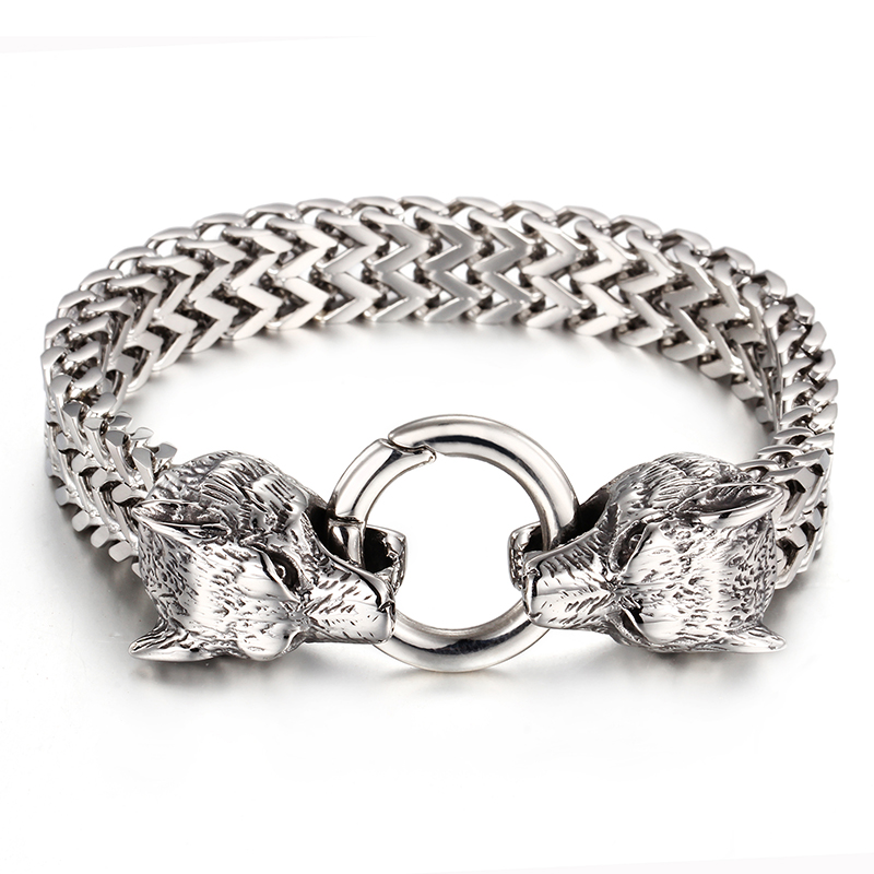 Men's Thick Heavy Bracelets Lion Head Wolf Head Skull Head Bangle Stainless Steel Titanium Steel High Quality Jewelry