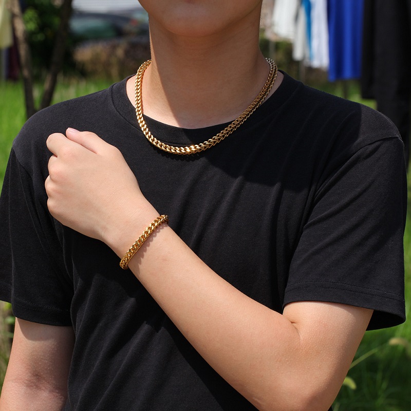 Mens Gold Bracelets Hip Hop Jeweley Gold Silver Plated Cuban Link 316L Stainless Steel Mens Bracelets