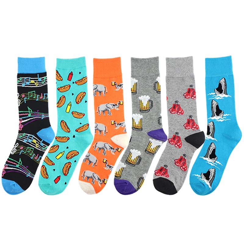New men's Crew Socks Funny Cotton Harajuku Creative Beer Elephant Boxing Pattern Trend Fashion Men's Socks Christmas Sock Gift