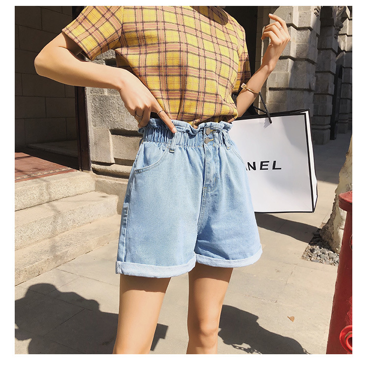 Waist Denim Shorts 2019 New Design Shorts Summer High Waist Button Fly Plain Casual Hot Sale Shorts Blue