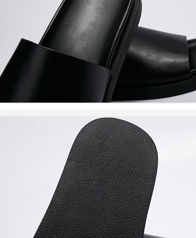 Summer quality leather mens sandals casual slippers leather sandals beach shoes High heel slippers True leather scuffs slippers