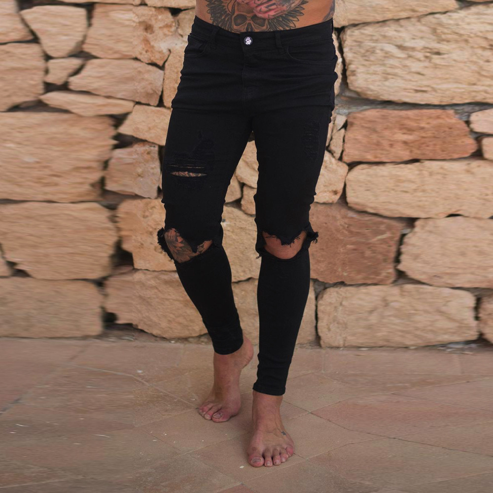 Fashion-Mens Ripped Denim Jeans Male Skinny Slim Fit Pencil Pants Casual Hip Hop Trousers with Holes - view 7