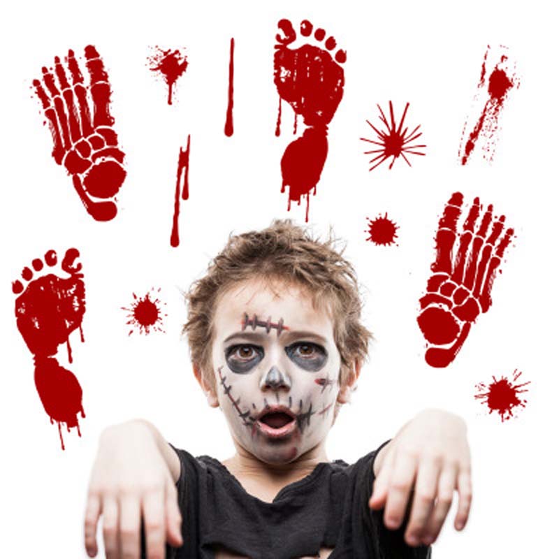 Halloween Horrible Bloody Wallpaper Hand Foot Sticker Scare Blood Handprint Home Window Glass Wall Stickers Halloween Party Bar Decoration