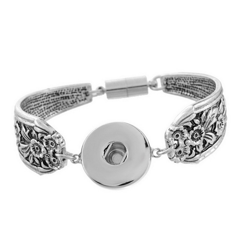 Interchangeable Charm Bracelet 18MM Noosa Ginger Snap Buttons Bracelet Vintage Silver Bracelets Women Fashion Girl DIY Flower Bangle Jewelry