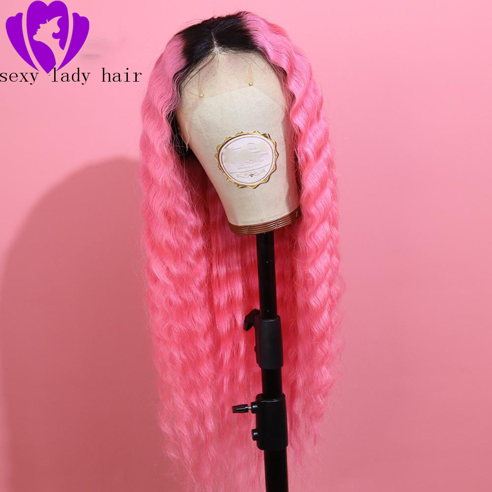 Free shipping Fast shipping water wave Ombre pink lace frontal Wig Two Tone Color Brazilian Full Lace Front Wigs With Baby Hair