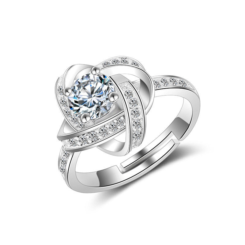 Wholesale-New 925 Sterling Silver Ring Clover Full Drilling Zircon Rings Opening Adjustable Ring For Women Hot