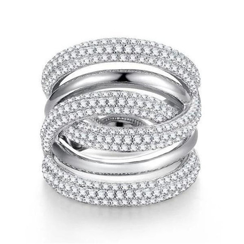 Handmade Big Finger ring White Gold Filled Full 250pcs Diamond Engagement Wedding Band Rings For Women men Jewelry