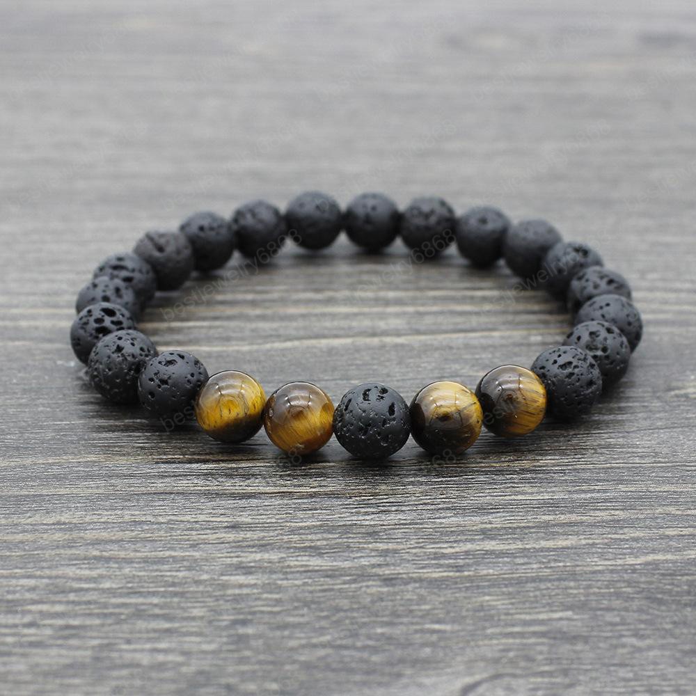 Lava Stone Beads Bracelets Natural Black Elastic Bracelet Volcanic Rock Beaded Hand Strings Yoga 7 Chakra men Bracelet
