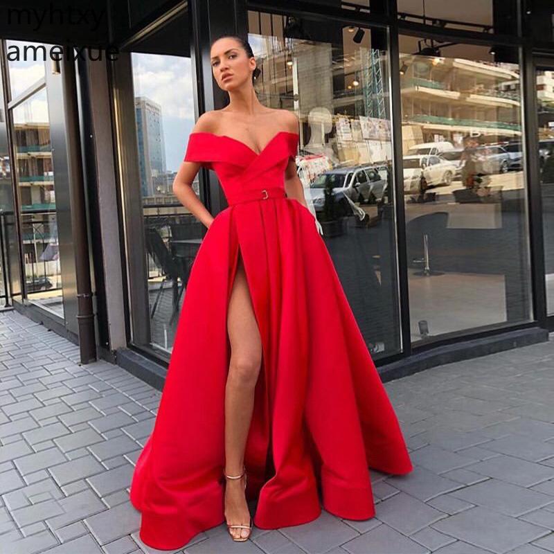 Custom Shoulder Sexy 2019 New Prom Dresses With Pockets Red Vestidos De Formal Women Party Front Split Satin Gowns Plus Size, Black
Custom Shoulder Sexy 2019 New Prom Dresses With Pockets Red Vestidos De Formal Women Party Front Split Satin Gowns Plus Size, Black