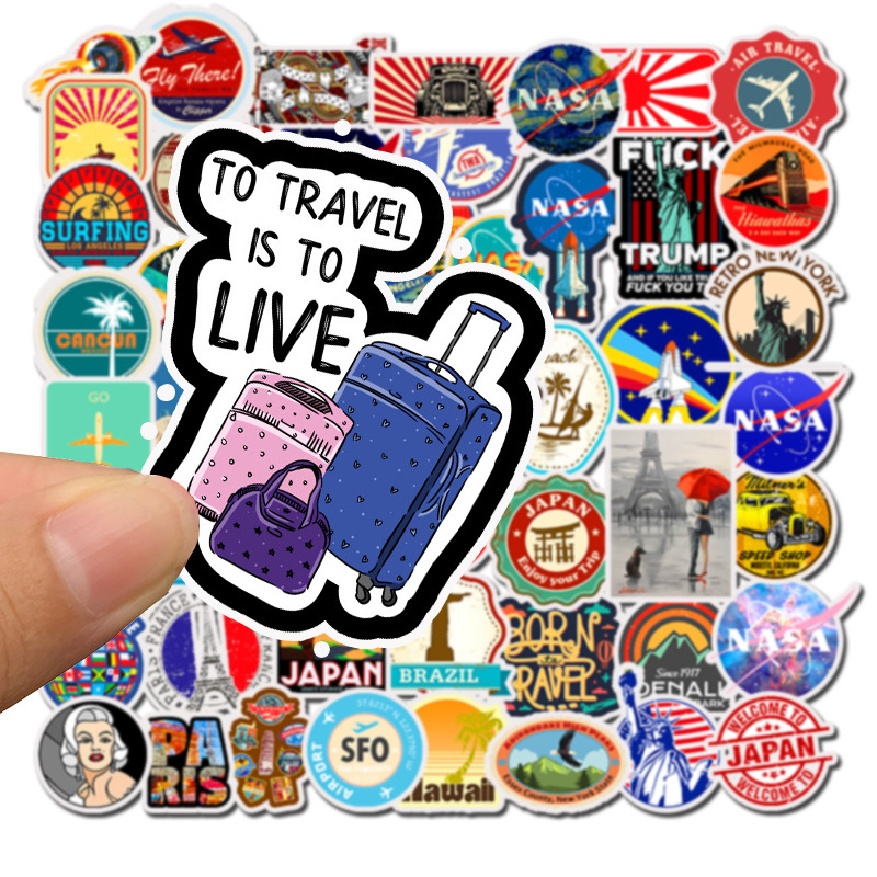 50 pcs Travel Styling Car Stickers for Graffiti Suitcase Luggage Laptop Covers Funny DIY Doodle Skateboard Decal Traveling Trip Auto Sticker