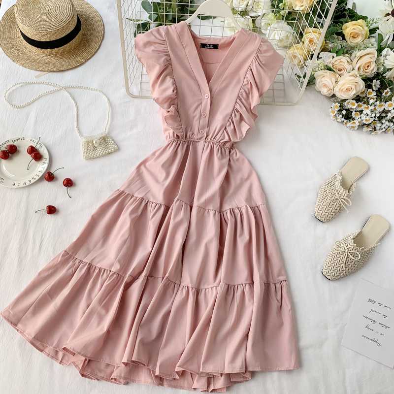 2020 Vintage V-neck Ruffles Dress Ladies Elegant Slim Sleeveless A-line Midi Long Dresses Female Pink Red Party Vestidos Mujer, Green
2020 Vintage V-neck Ruffles Dress Ladies Elegant Slim Sleeveless A-line Midi Long Dresses Female Pink Red Party Vestidos Mujer, Green