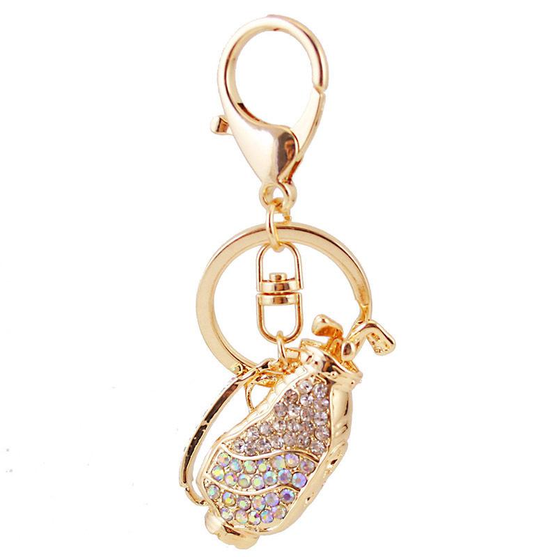 3pcs/lot Colorful Rhinestone Crystal Metal Golf Bag Car Keychain Handbags Accessories Sports Metal Pendant Key Chain Free Shipping