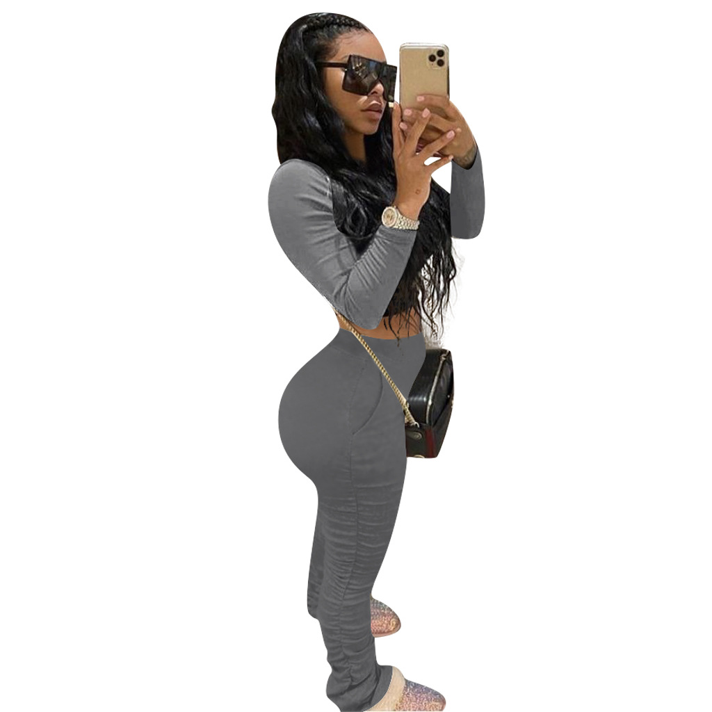 Spot trend Pants European-style spring and summer solid color sports suit high-necked long sleeves support mixed batch
