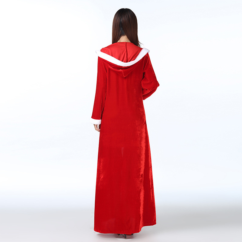 3pcs Set Women Bandeau Dress Long Maxi Hooded Cloak and Belt Belt Velvet Christmas Costume Ms. Santa Claus Cosplay Club Night Party Outfit