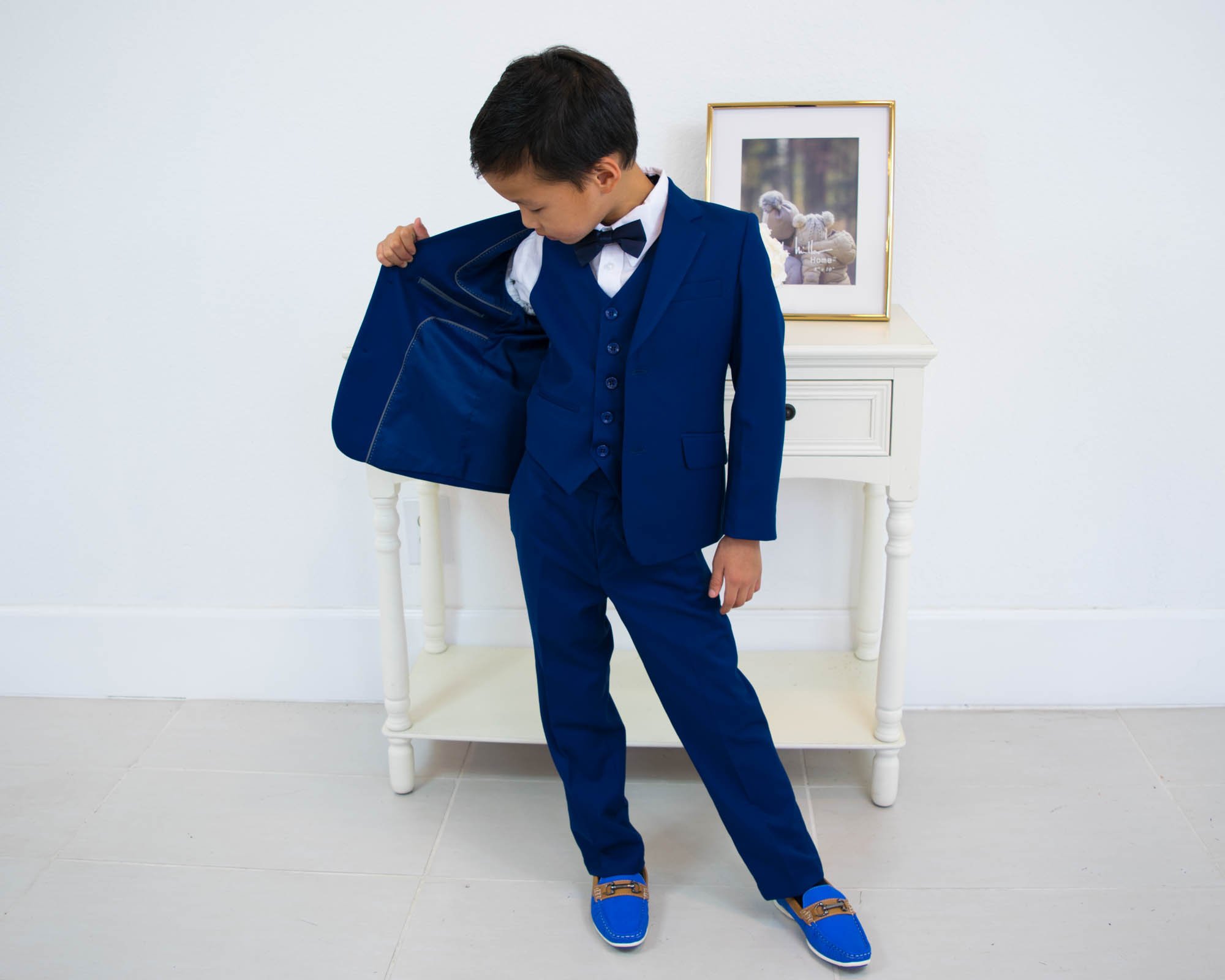Indigo Boys Formal Suits Tuxedos Dinner Suit Three Piece Little Boy Groomsmen Kids Children Special Occasion Formal Wear (Jackets+Vest+Pant)