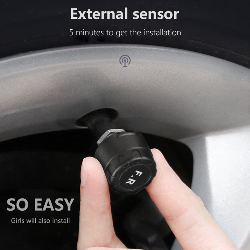 Solar TPMS Car Tire Pressure Alarm Monitor System Display Attached to glass tpms Temperature Warning With 2 Sensors