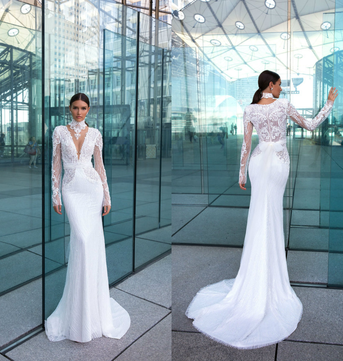 Crystal Design Mermaid Wedding Dresses 2019 Lace Appliqued Beads High Neck Beach Bride Dress Long Sleeve Country Boho Wedding Gowns, Custom made from color chart
Crystal Design Mermaid Wedding Dresses 2019 Lace Appliqued Beads High Neck Beach Bride Dress Long Sleeve Country Boho Wedding Gowns, Custom made from color chart