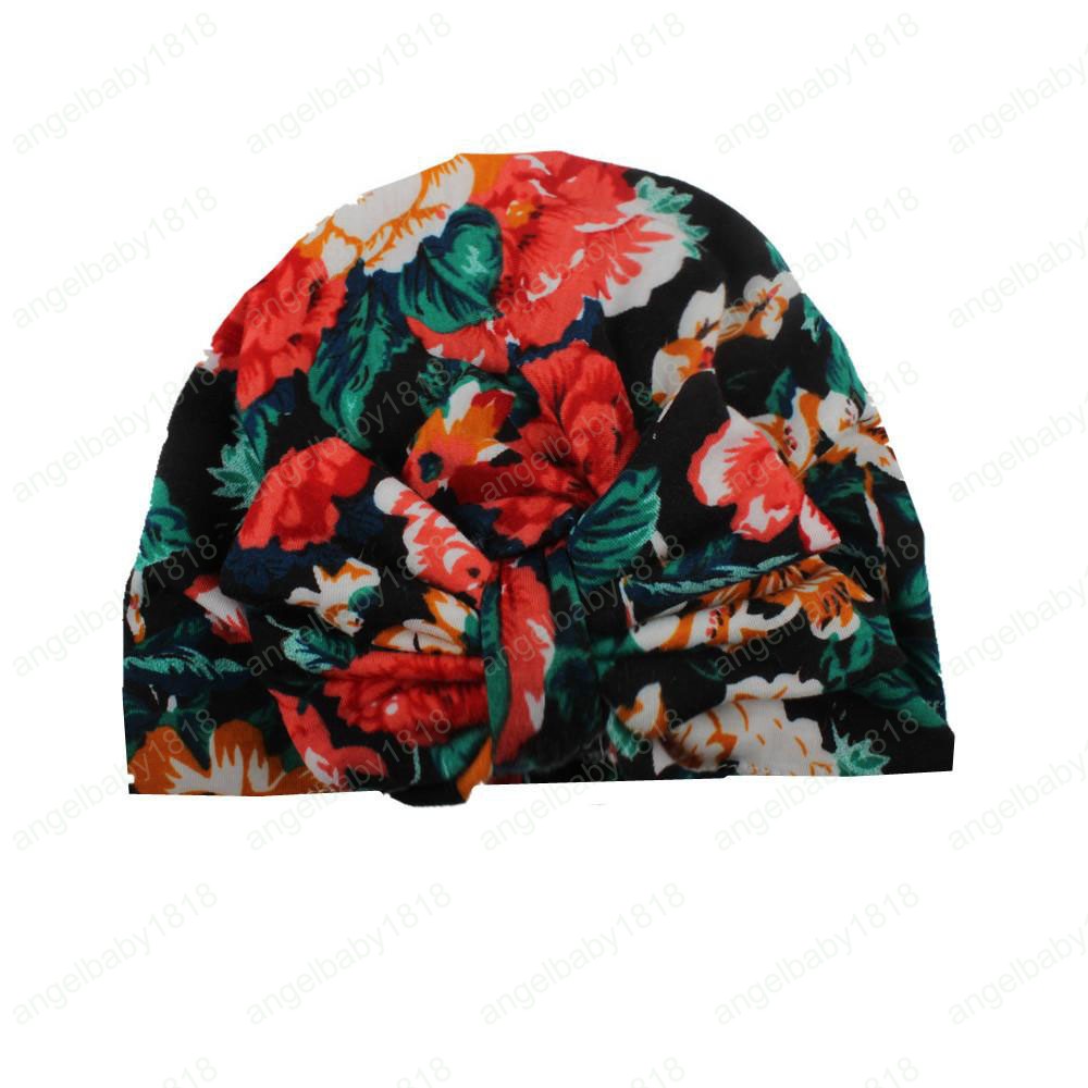 Newborn Soft Baby Hats Knotted Bowknot Flower Print Cotton Caps Kids India Hats Turban Infant Head Wrap