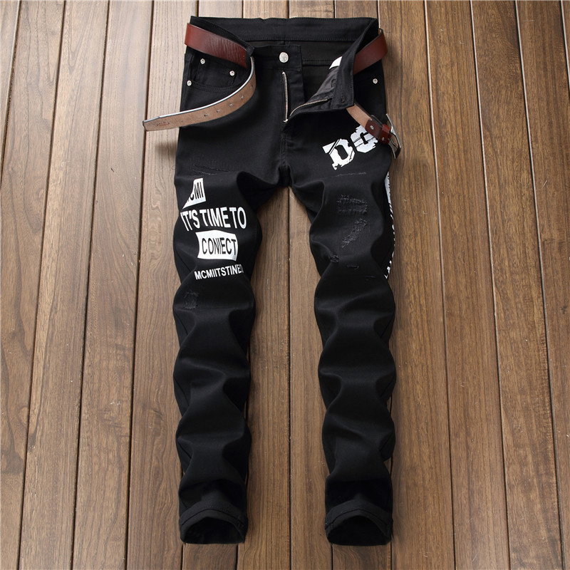 2019 New Fashion Men's Black Stretch Jeans Letter Printing Ripped Denim Jeans Male Straight Slim Nightclub Pants Printing
2019 New Fashion Men's Black Stretch Jeans Letter Printing Ripped Denim Jeans Male Straight Slim Nightclub Pants Printing