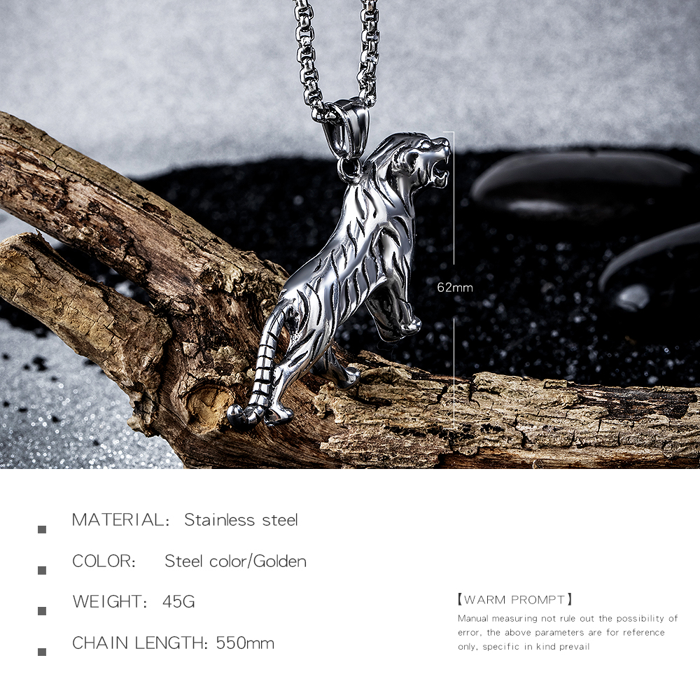 Hip Hop Domineering Tiger Pendat Necklace 316L Stainless Steel with Silver Gold Twist Chain Necklace Jewelry