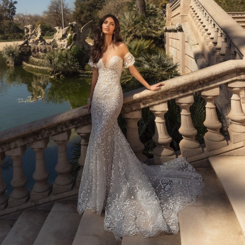 Mermaid Ful Backless Lace Wedding Dresses Off The Shoulder Bridal Gowns Sweep Train Tulle Robes De Mari E