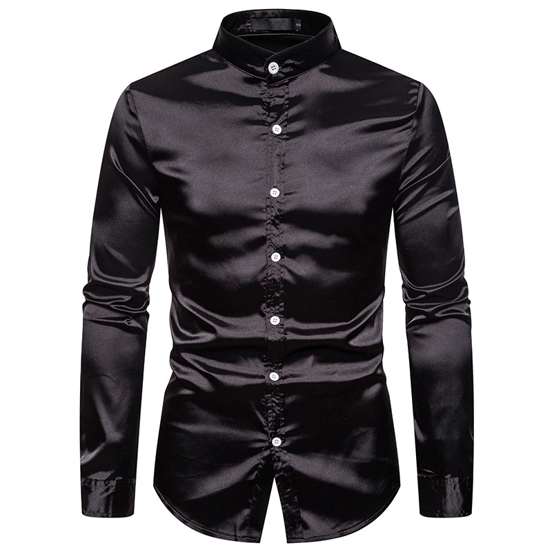 Mens Mandarin Collar Silk Satin Dress Shirts 2019 Brand New Regular Fit Long Sleeve Shirt Men Business Casual Camisa Masculina, Light blue
Mens Mandarin Collar Silk Satin Dress Shirts 2019 Brand New Regular Fit Long Sleeve Shirt Men Business Casual Camisa Masculina, Light blue