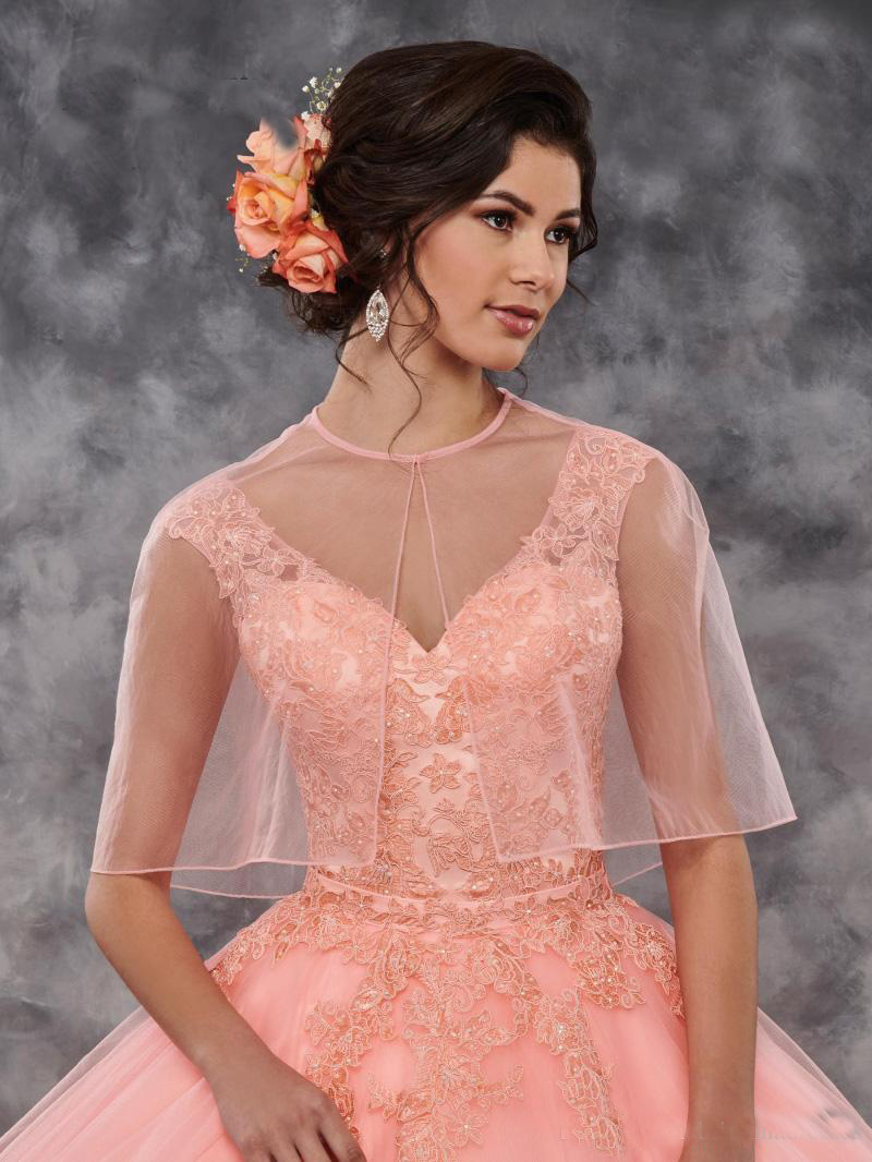 Hot Pink Girls Two Pieces Quinceanera Dresses tulle V-neck Sweep Train Lace Up Back Ball Gown Prom Dresses cocktail party dresses